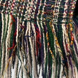 Maeve green/multicolored woven pencil skirt with back zip and fringe detail